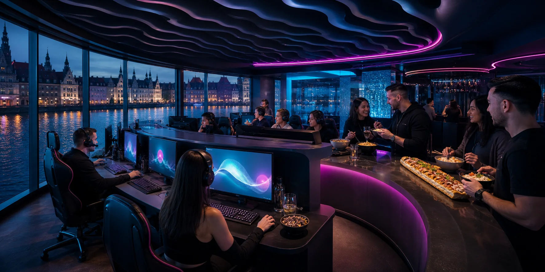 Hourly computer café with food