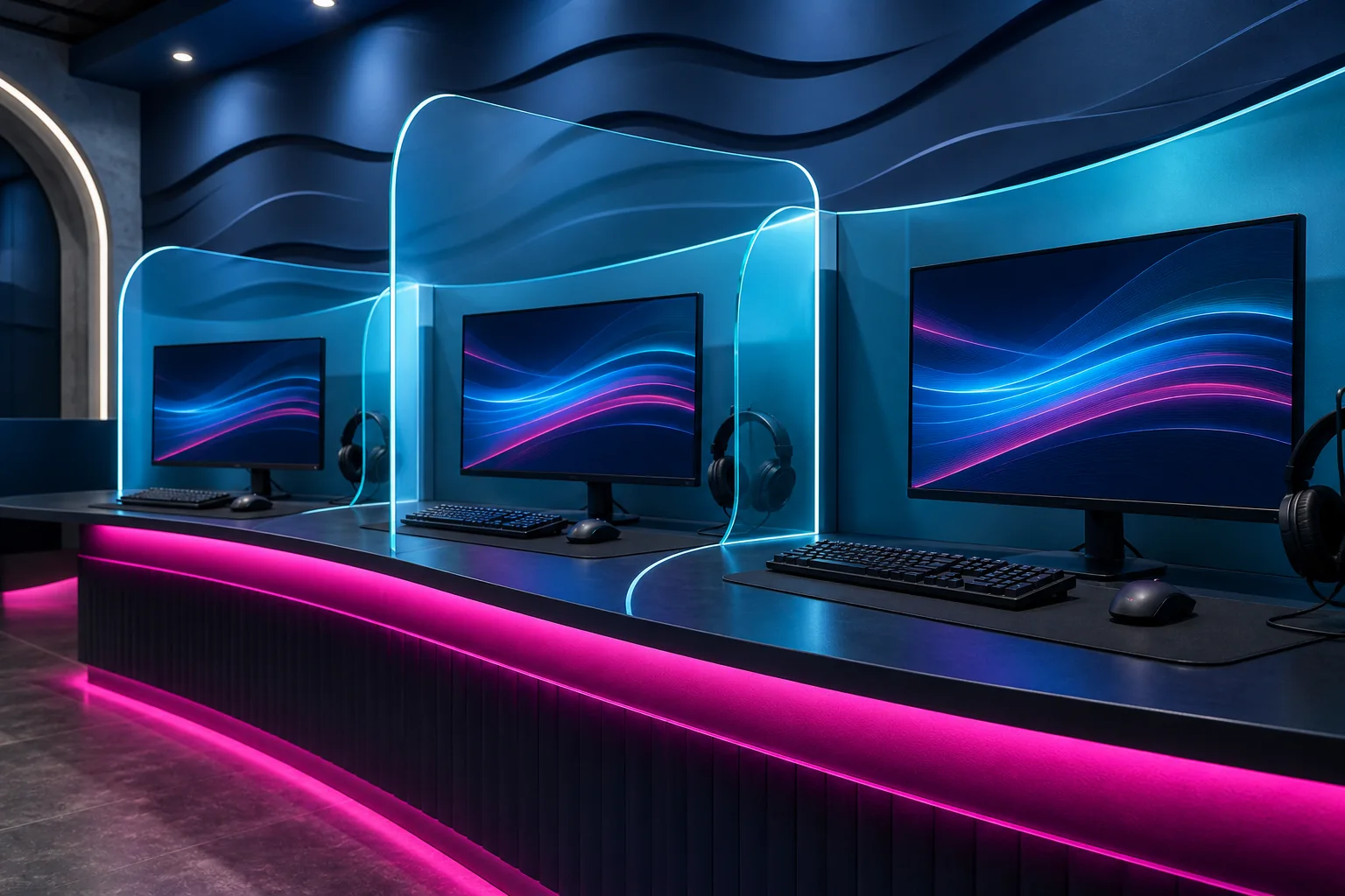Cyan-lit rental stations